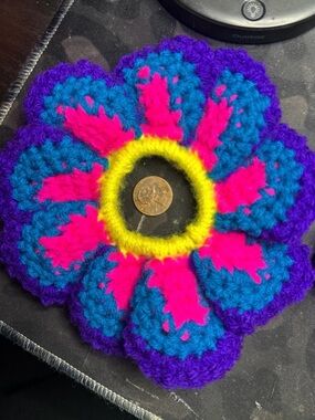 Handmade Bright Floral Crochet Scrunchie - Pink, Blue & Purple